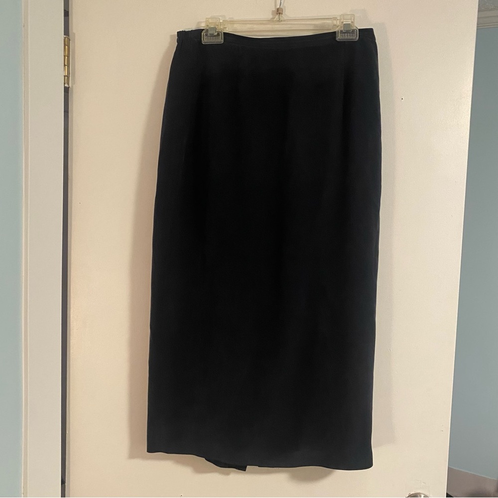 VTG Josephine Chaus Silk MaxiSkirt Sz 10 Navy Blue CotCore Whimsy Goth Business